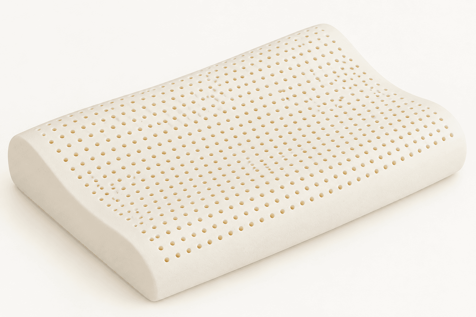 Contoured natural latex pillow showing its perforated latex core