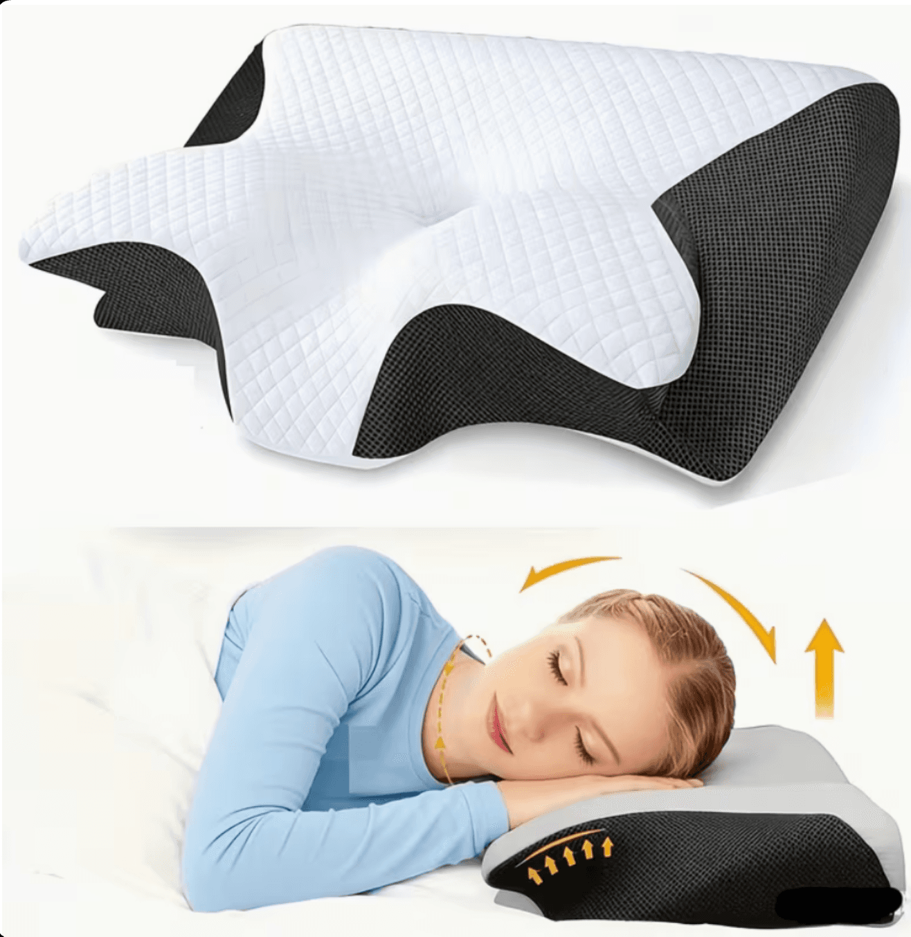 Butterfly memory-foam pillow with neck and shoulder support